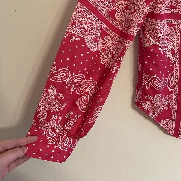 Ann Taylor Women S Pink Bandana Paisley Long Sleeve Lightweight Popover Blouse - Picture 3 of 9